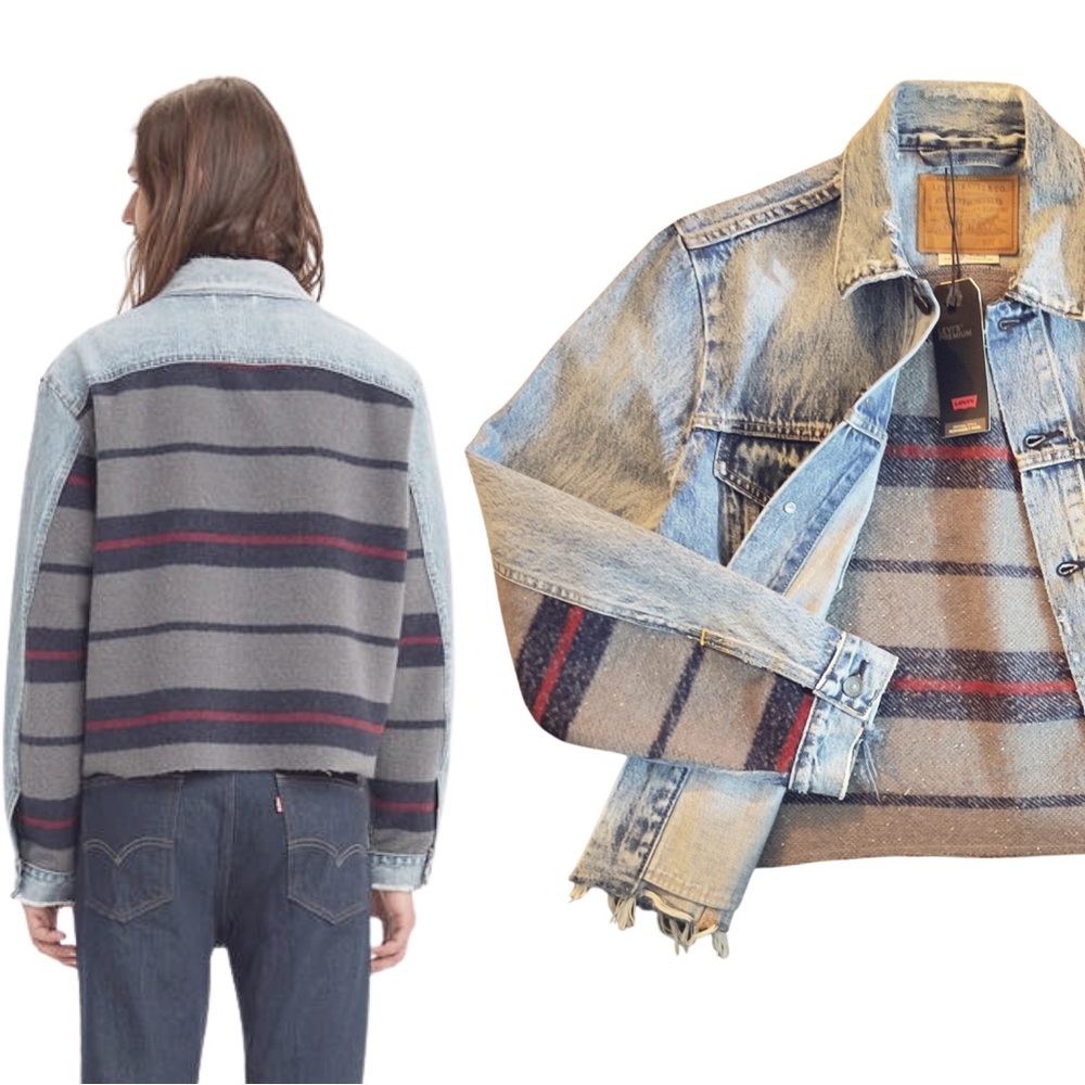 Levi's® Premium BLANKET BACK TRUCKER JACKET - BIG BLANKET DECONSTRUCTED - Blue - Picture 5 of 14